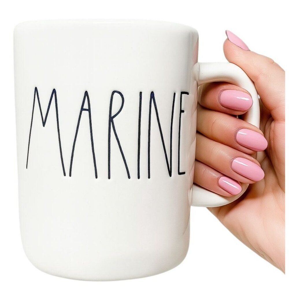 Rae Dunn 16 OZ Cup Mug Coffee MARINE White CERAMIC New
